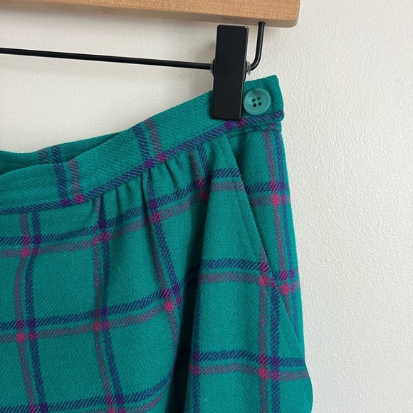 Vintage Pendleton Wool Bright Turquoise & Pink Plaid Midi Skirt - Picture 2 of 5